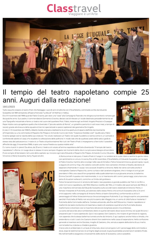 Il tempio del teatro napoletano compie 25 anni.