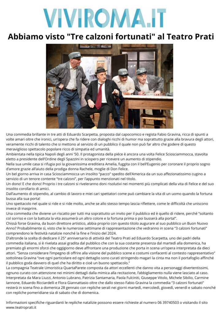 Abbiamo visto "Tre calzoni fortunati" al Teatro Prati